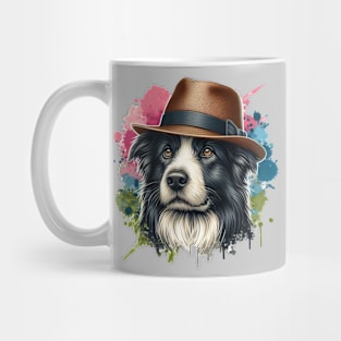 Border Collie Wearing Straw Hat Mug